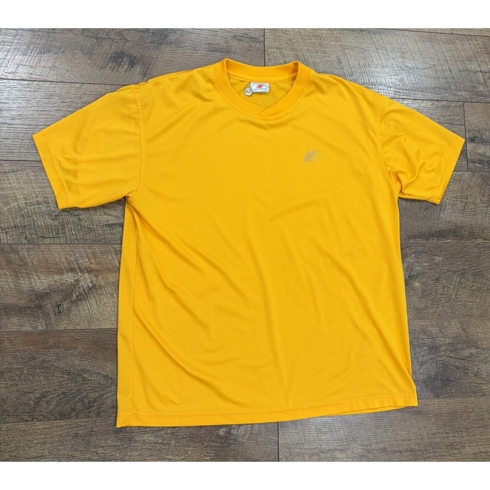 Vintage 90s New Balance Athletic Mesh‎ Jersey Tee Yellow Large Shirt Corner Logo